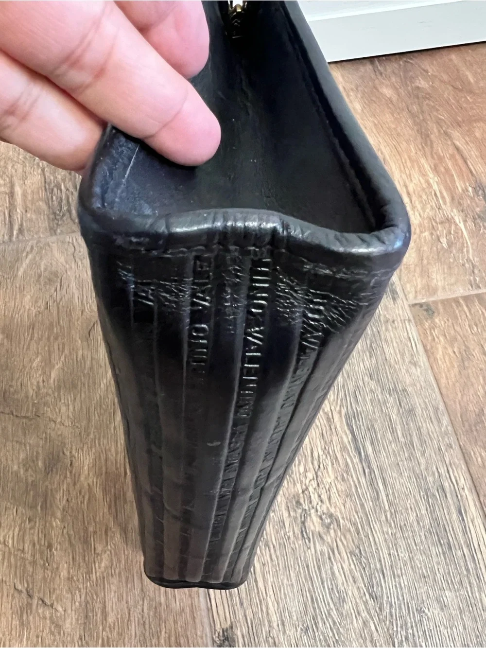 Vintage Mario Valentino Black Embossed Leather V Logo Clutch - Like New